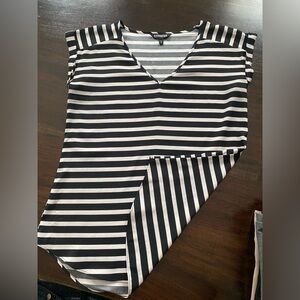 Black and White Striped V-Neck Top